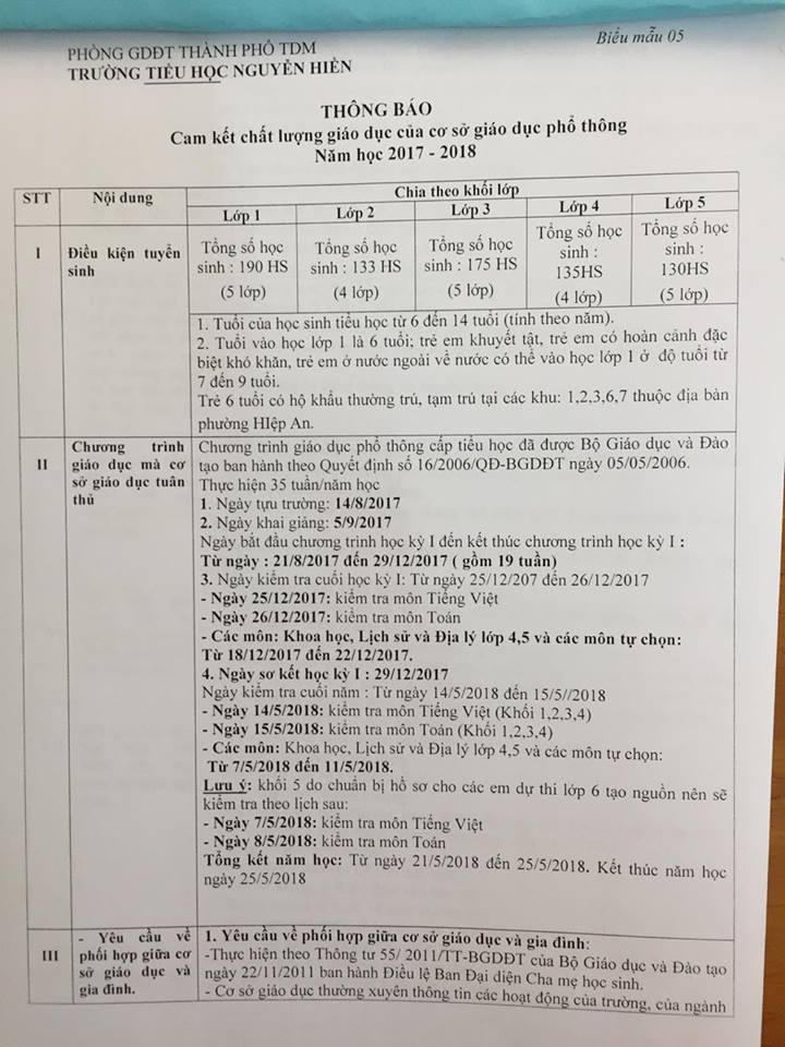 Công khai năm học 2017-2018