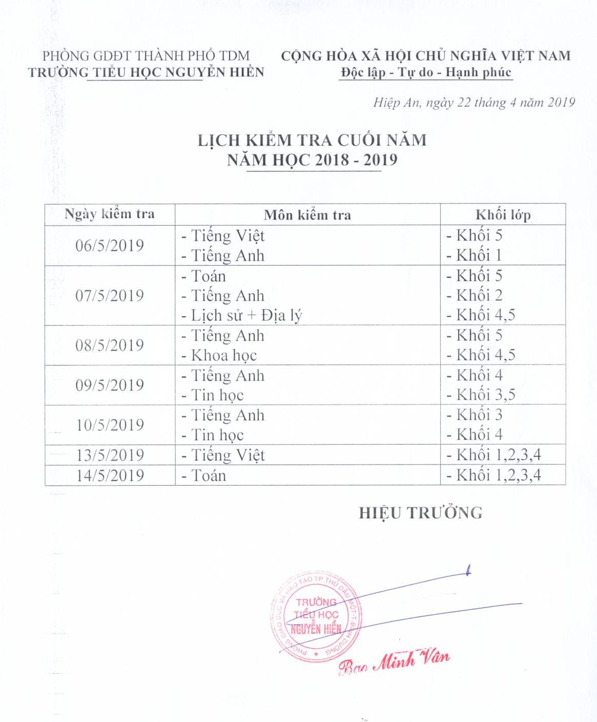 lich kiem tra cuoi nam 2018 2019