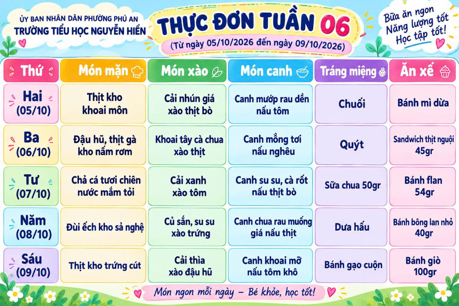 Thực đơn Tuần 6